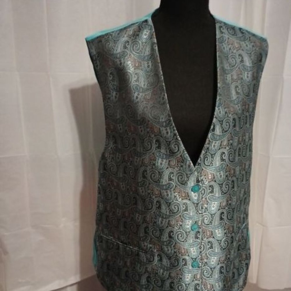 SUMMER CLEARANCE -- BLING AQUA VEST, TIE & HANKERSHIP SET FOR SPECIAL EVENTS